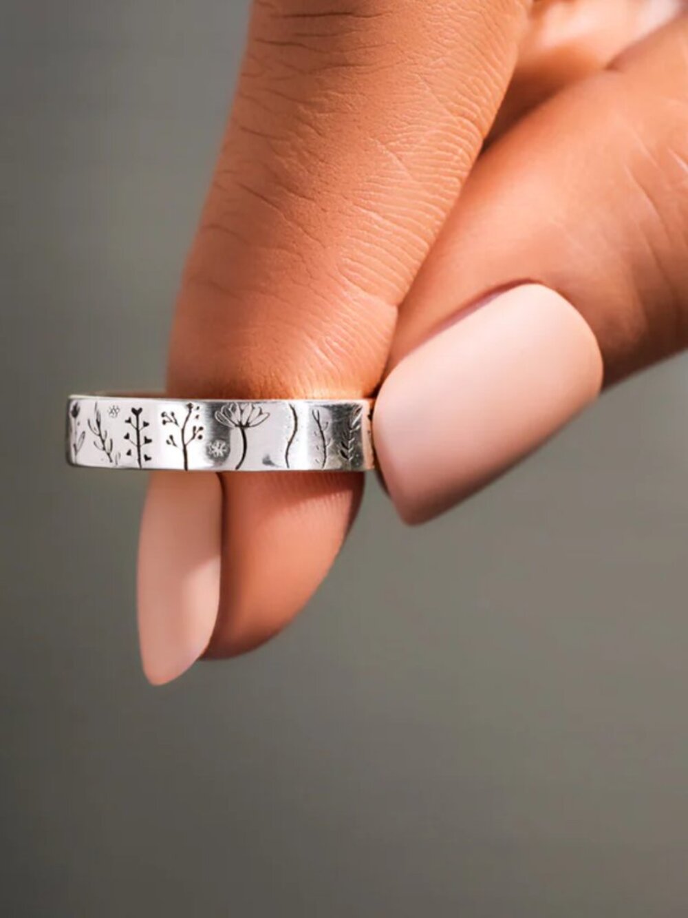 Minimalist Engraved Wildflower Ring with Secret Message Engraved on the Inside